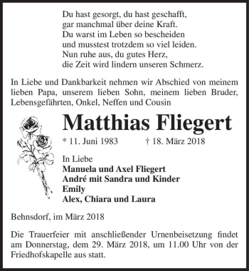 Traueranzeige von Matthias Fliegert  von Magdeburger Volksstimme