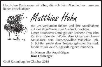Traueranzeige von Matthias Hahn  von Magdeburger Volksstimme