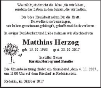 Traueranzeige von Matthias Herzog  von Magdeburger Volksstimme