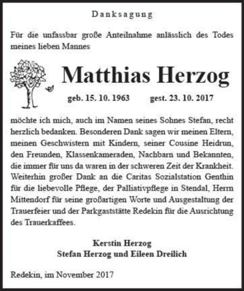 Traueranzeige von Matthias Herzog  von Magdeburger Volksstimme