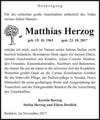 Traueranzeige von Matthias Herzog  von Magdeburger Volksstimme