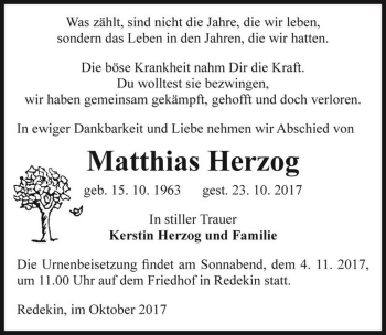 Traueranzeige von Matthias Herzog  von Magdeburger Volksstimme