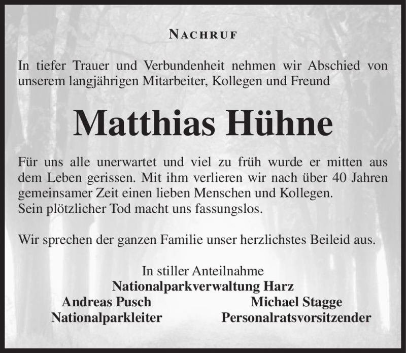  Traueranzeige für Matthias Hühne  vom 24.04.2021 aus Magdeburger Volksstimme