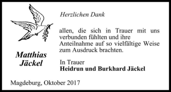 Traueranzeige von Matthias Jäckel  von Magdeburger Volksstimme