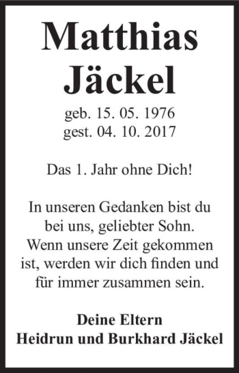 Traueranzeige von Matthias Jäckel  von Magdeburger Volksstimme