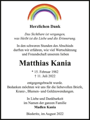Traueranzeige von Matthias Kania  von Magdeburger Volksstimme