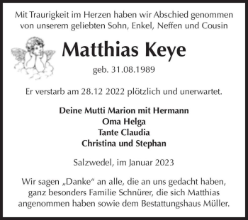 Traueranzeige von Matthias Keye  von Magdeburger Volksstimme