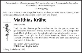 Traueranzeige von Matthias Krähe  von Magdeburger Volksstimme