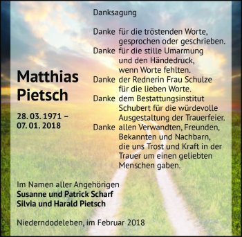 Traueranzeige von Matthias Pietsch  von Magdeburger Volksstimme