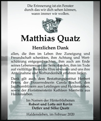 Traueranzeige von Matthias Quatz  von Magdeburger Volksstimme