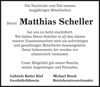 Traueranzeige von Matthias Scheller  von Magdeburger Volksstimme