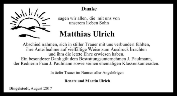 Traueranzeige von Matthias Ulrich  von Magdeburger Volksstimme