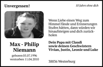 Traueranzeige von Max - Philip Niemann  von Magdeburger Volksstimme