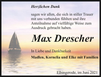 Traueranzeige von Max Drescher  von Magdeburger Volksstimme