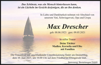 Traueranzeige von Max Drescher  von Magdeburger Volksstimme