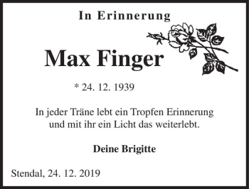 Traueranzeige von Max Finger  von Magdeburger Volksstimme