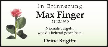 Traueranzeige von Max Finger  von Magdeburger Volksstimme