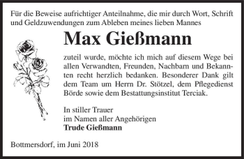 Traueranzeige von Max Gießmann  von Magdeburger Volksstimme