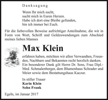 Traueranzeige von Max Klein  von Magdeburger Volksstimme
