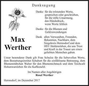 Traueranzeige von Max Werther  von Magdeburger Volksstimme