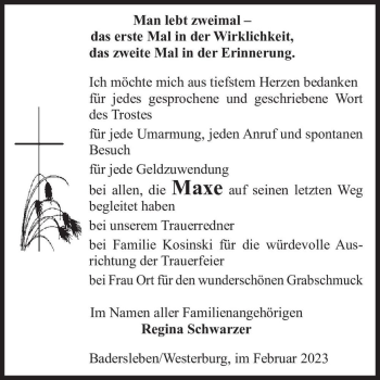 Traueranzeige von Maxe  von Magdeburger Volksstimme