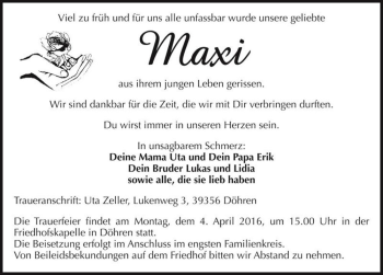 Traueranzeige von Maxi  von Magdeburger Volksstimme