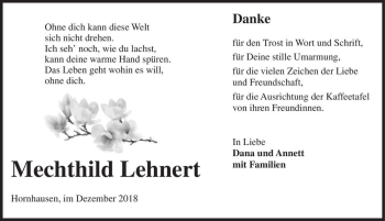 Traueranzeige von Mechthild Lehnert  von Magdeburger Volksstimme