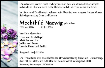 Traueranzeige von Mechthild Naewig (geb. Kühne)  von Magdeburger Volksstimme