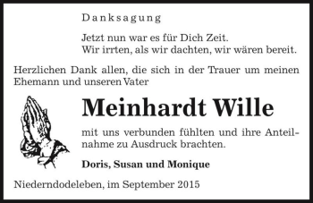 Traueranzeige von Meinhardt Wille  von Magdeburger Volksstimme