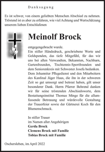 Traueranzeige von Meinolf Brock  von Magdeburger Volksstimme