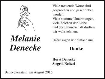 Traueranzeige von Melanie Denecke  von Magdeburger Volksstimme