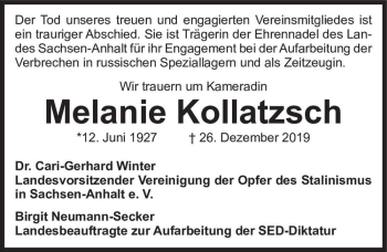 Traueranzeige von Melanie Kollatzsch  von Magdeburger Volksstimme