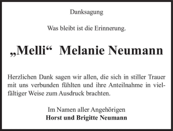 Traueranzeige von Melanie Neumann 