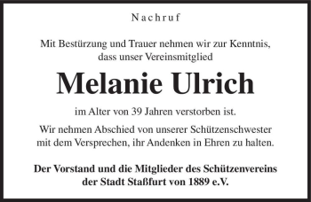 Traueranzeige von Melanie Ulrich  von Magdeburger Volksstimme