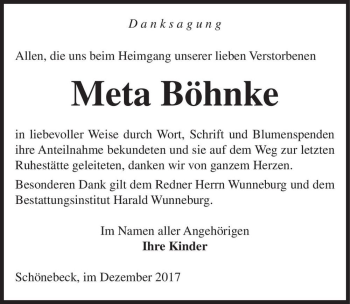 Traueranzeige von Meta Böhnke  von Magdeburger Volksstimme