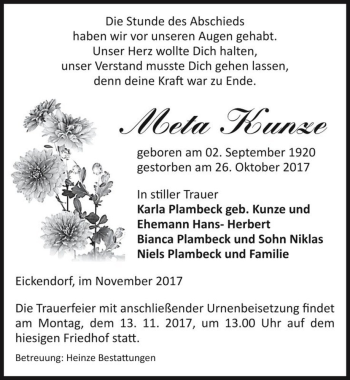 Traueranzeige von Meta Kunze  von Magdeburger Volksstimme