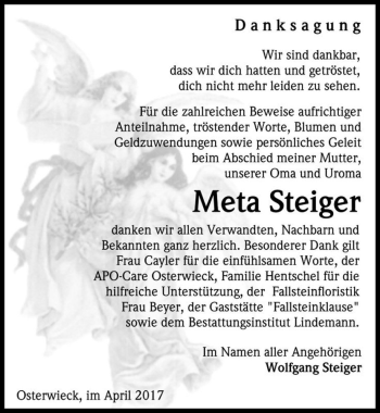 Traueranzeige von Meta Steiger  von Magdeburger Volksstimme
