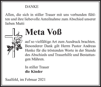 Traueranzeige von Meta Voß  von Magdeburger Volksstimme