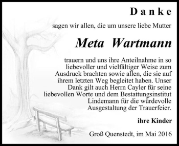 Traueranzeige von Meta Wartmann  von Magdeburger Volksstimme