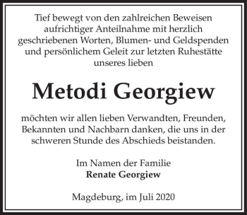 Traueranzeige von Metodi Georgiew  von Magdeburger Volksstimme