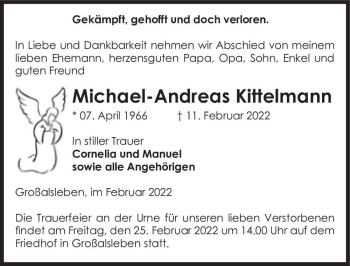 Traueranzeige von Michael-Andres Kittelmann  von Magdeburger Volksstimme