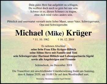 Traueranzeige von Michael (Mike) Krüger  von Magdeburger Volksstimme