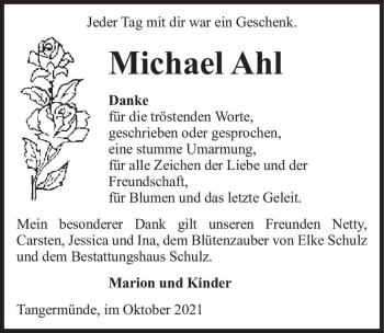 Traueranzeige von Michael Ahl  von Magdeburger Volksstimme