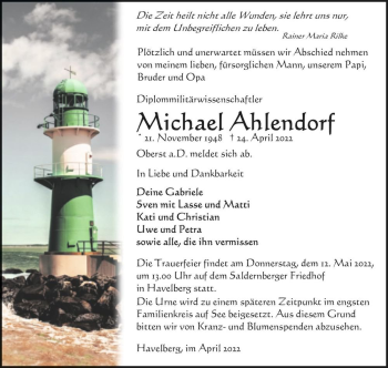 Traueranzeige von Michael Ahlendorf  von Magdeburger Volksstimme