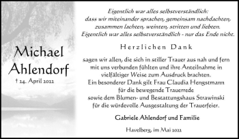 Traueranzeige von Michael Ahlendorf  von Magdeburger Volksstimme