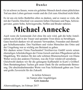 Traueranzeige von Michael Annecke  von Magdeburger Volksstimme