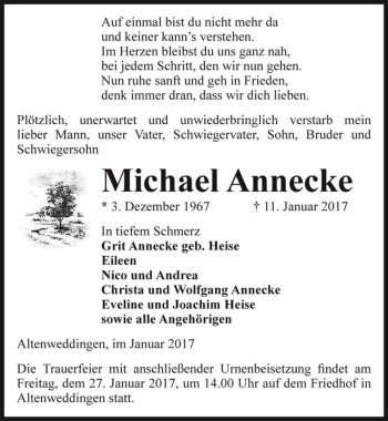 Traueranzeige von Michael Annecke  von Magdeburger Volksstimme