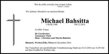Traueranzeige von Michael Bahsitta  von Magdeburger Volksstimme