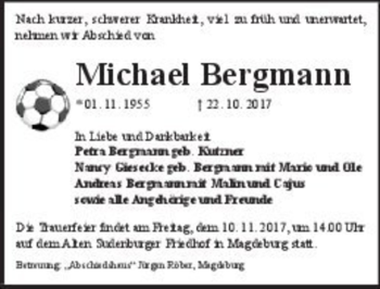 Traueranzeige von Michael Bergmann  von Magdeburger Volksstimme