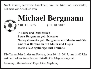 Traueranzeige von Michael Bergmann  von Magdeburger Volksstimme